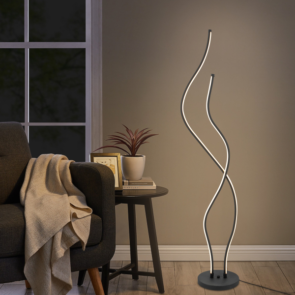 51,18 inch staande lamp spiraallamp LED staande lamp met lang netsnoer stabiele voet voor woonkamers restaurants zwart