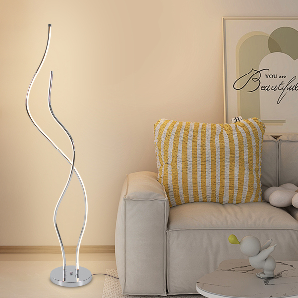 51,18 inch staande lamp spiraallamp LED staande lamp met lang netsnoer stabiele voet voor woonkamers restaurants zilver