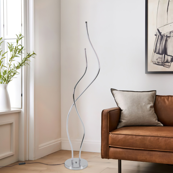 51,18 inch staande lamp spiraallamp LED staande lamp met lang netsnoer stabiele voet voor woonkamers restaurants zilver