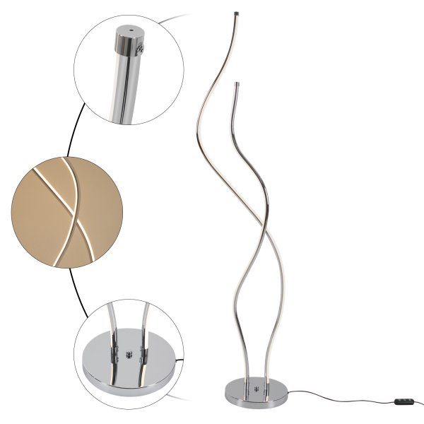 51,18 inch staande lamp spiraallamp LED staande lamp met lang netsnoer stabiele voet voor woonkamers restaurants zilver