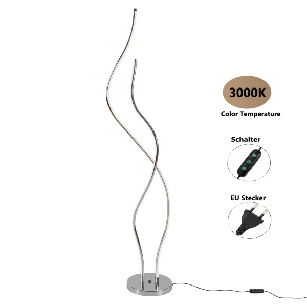 51,18 inch staande lamp spiraallamp LED staande lamp met lang netsnoer stabiele voet voor woonkamers restaurants zilver