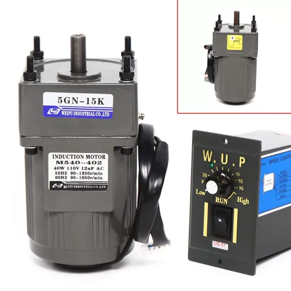 AC 220V elektrische reductiemotor 40W eenfasige asynchrone reductiemotor met snelheidsregelaar (15K), 9 RPM