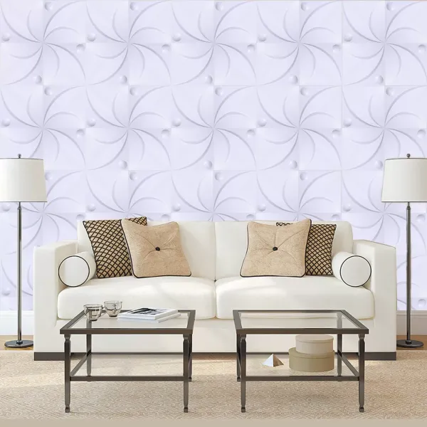 Set van 12 3D-wandpanelen 50 x 50 cm wit PVC voor slaapkamer woonkamer
