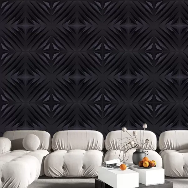 12 stuks 3D-wandpanelen 50 x 50 cm PVC waterdichte wandpanelen voor slaapkamer woonkamer matzwart