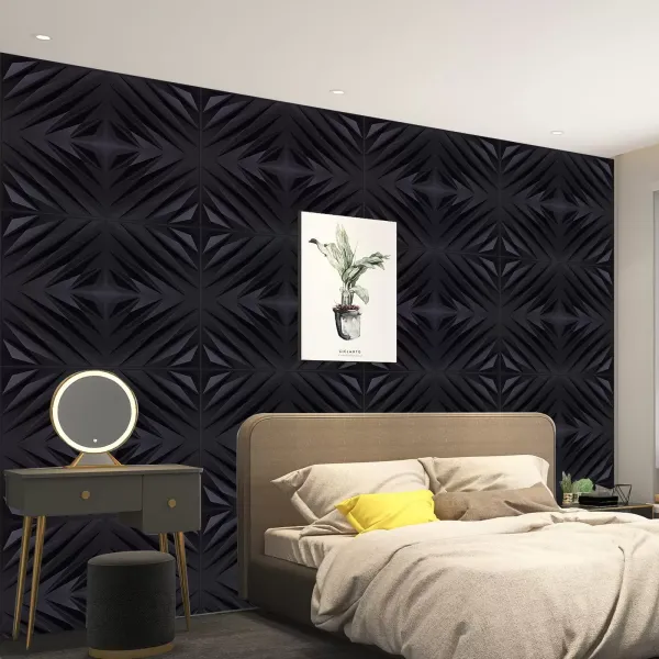 12 stuks 3D-wandpanelen 50 x 50 cm PVC waterdichte wandpanelen voor slaapkamer woonkamer matzwart