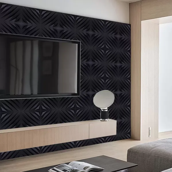 12 stuks 3D-wandpanelen 50 x 50 cm PVC waterdichte wandpanelen voor slaapkamer woonkamer matzwart