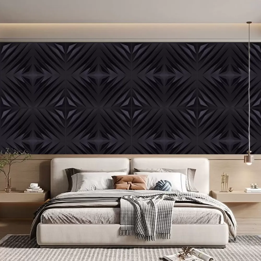 12 stuks 3D-wandpanelen 50 x 50 cm PVC waterdichte wandpanelen voor slaapkamer woonkamer matzwart