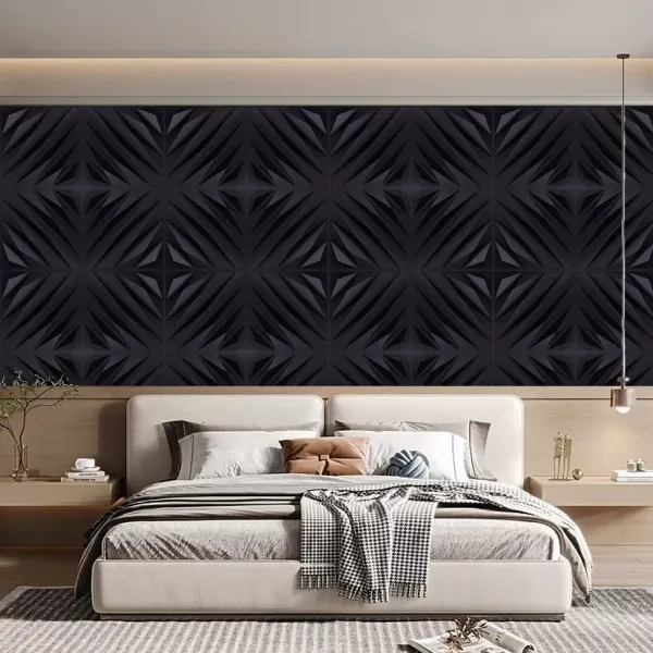 12 stuks 3D-wandpanelen 50 x 50 cm PVC waterdichte wandpanelen voor slaapkamer woonkamer matzwart