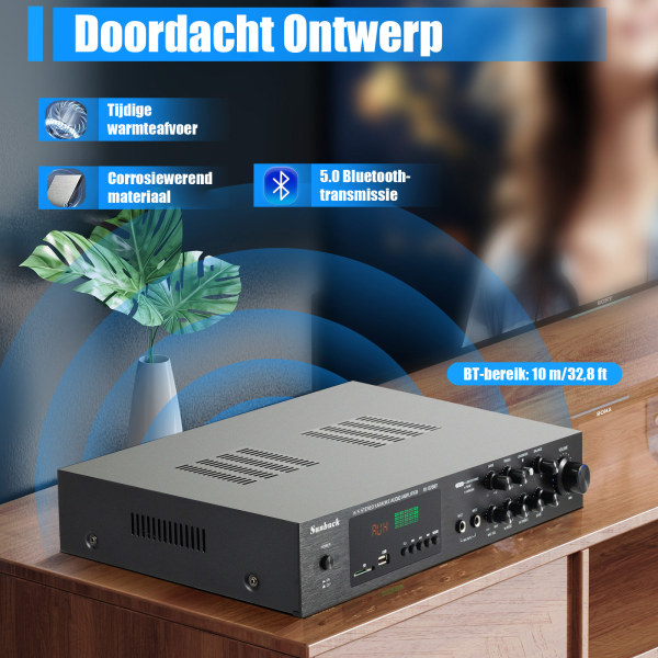 600W Mini HiFi Bluetooth-eindversterker - 4.2 FM/AM stereo digitale versterker - Audiokanaal