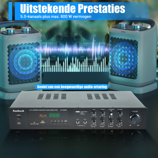 600W Mini HiFi Bluetooth-eindversterker - 4.2 FM/AM stereo digitale versterker - Audiokanaal