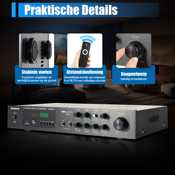 600W Mini HiFi Bluetooth-eindversterker - 4.2 FM/AM stereo digitale versterker - Audiokanaal