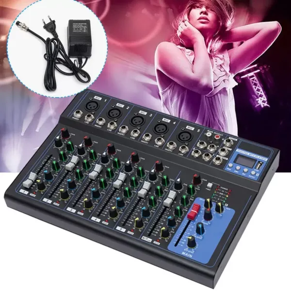 Bluetooth Audio Mixer 7 Kanaals USB DJ Sound 48V Phantom Mixing Console voor Gitaristen, Zangers of Producenten Bluetooth Audio Mixer 7 Kanaals USB DJ Sound 48V Phantom Mixing Console voor Gitaristen, Zangers of Producenten