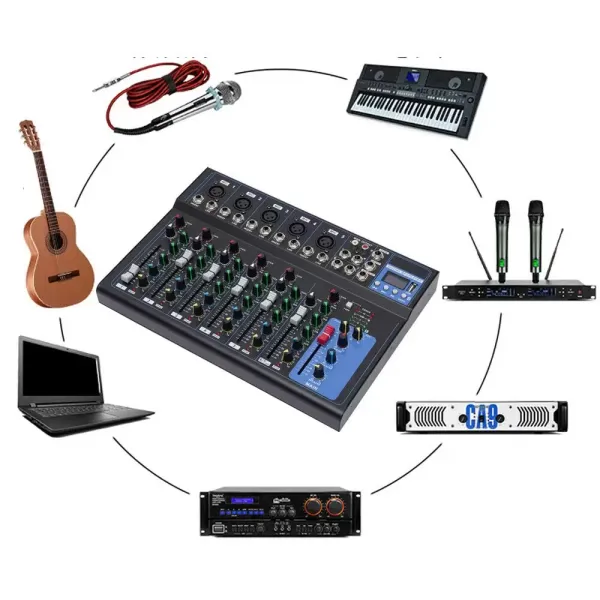 Bluetooth Audio Mixer 7 Kanaals USB DJ Sound 48V Phantom Mixing Console voor Gitaristen, Zangers of Producenten Bluetooth Audio Mixer 7 Kanaals USB DJ Sound 48V Phantom Mixing Console voor Gitaristen, Zangers of Producenten