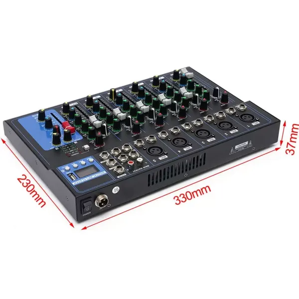 Bluetooth Audio Mixer 7 Kanaals USB DJ Sound 48V Phantom Mixing Console voor Gitaristen, Zangers of Producenten
