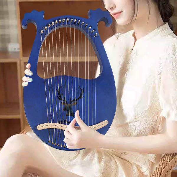Lierharp - Mahonie stemsleutel - 16 snaren - Vintage stijl - Mahoniehout - Cadeau - Stemsleutel - Snaren