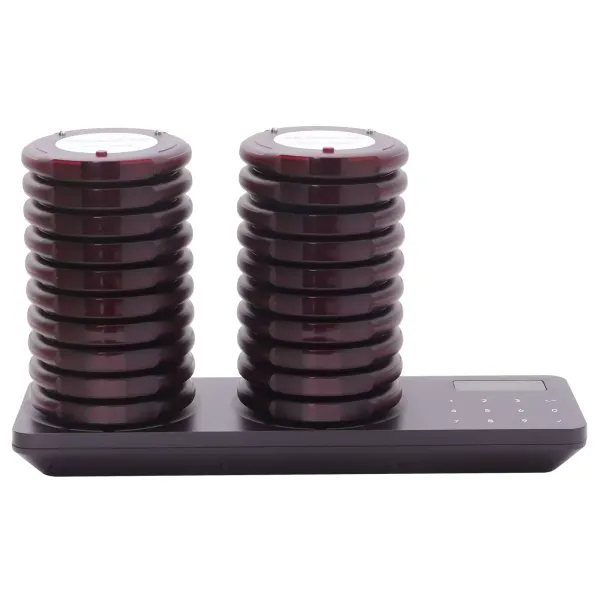 20 pagers, restaurantnummerset op afstand, mini-pager, 3 belmodi, 20 uur stand-by