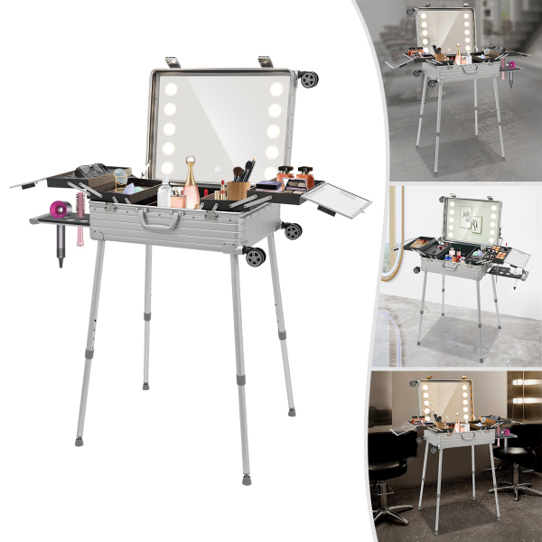 Cosmetisch hoesje, reismake-up organisatorkoffer, professioneel make-uphoesje, zilver