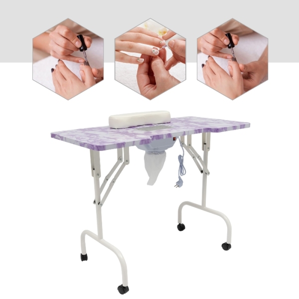 Vierkante manicuretafel met paars steenpatroon met stofzuiger, PVC-materiaal, borstelloze motor van puur koper, paars