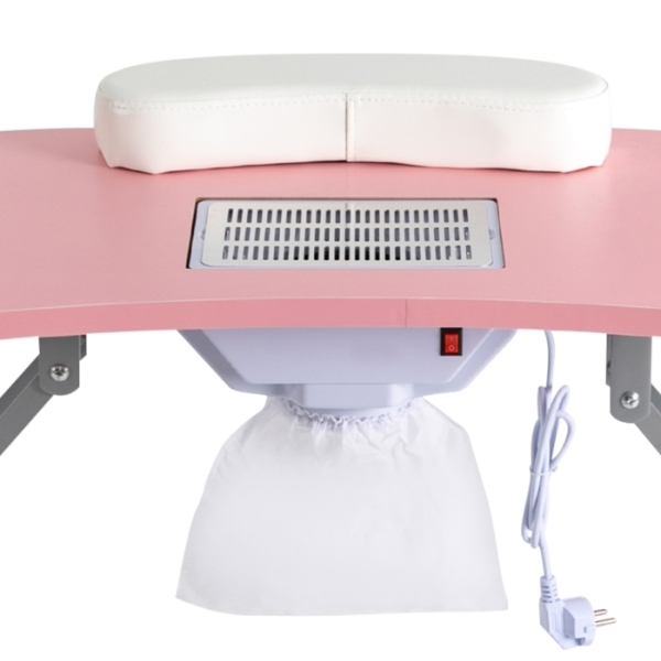 Professionele opvouwbare draagbare manicuretafel op wielen met zuig-manicuretafel, roze