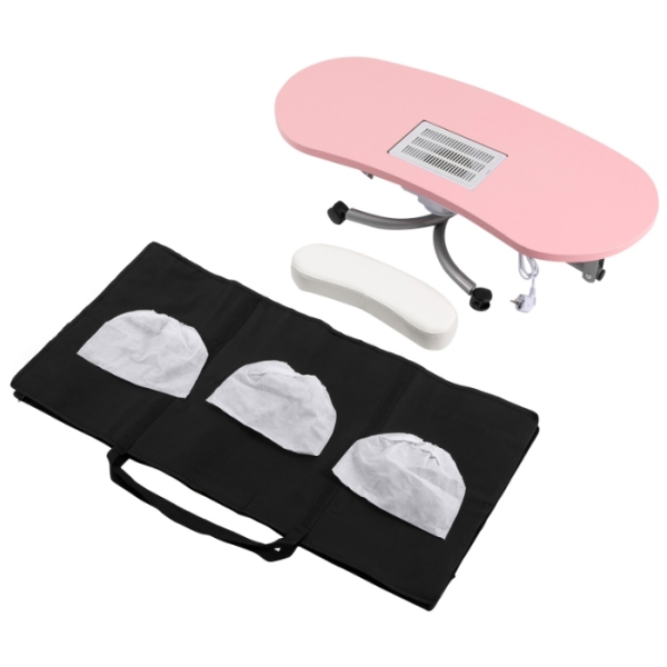 Professionele opvouwbare draagbare manicuretafel op wielen met zuig-manicuretafel, roze Professionele opvouwbare draagbare manicuretafel op wielen met zuig-manicuretafel, roze