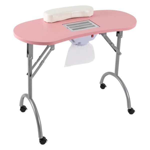 Professionele opvouwbare draagbare manicuretafel op wielen met zuig-manicuretafel, roze Professionele opvouwbare draagbare manicuretafel op wielen met zuig-manicuretafel, roze