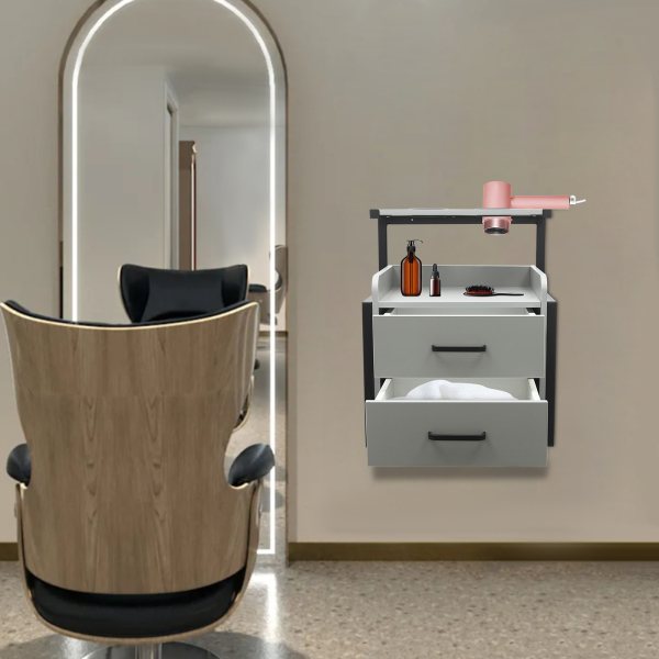 Salon Wandkast, Wandgemonteerde Salon Opbergkast, Opbergkast voor Kapsalon - Zwart + Grijs