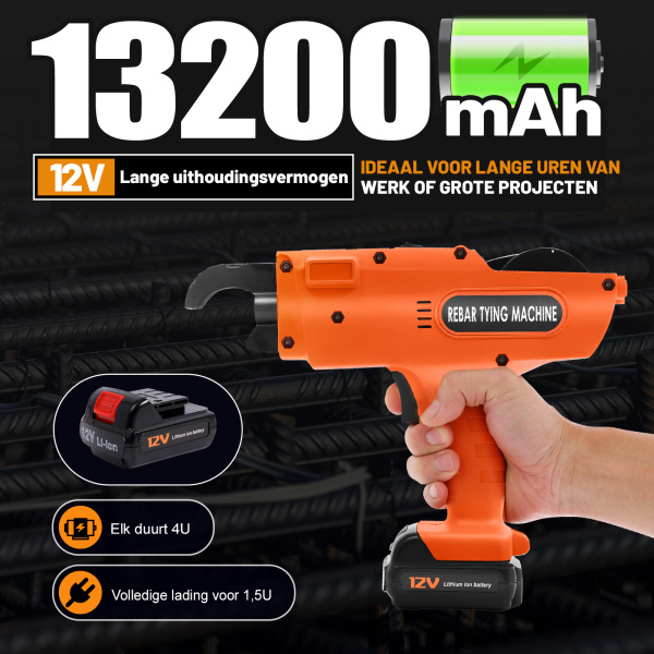 Elektrische bindmachine 8-34 mm Automatische draagbare elektrische bindmachine Legerapparaat Bindgereedschap (oranje)