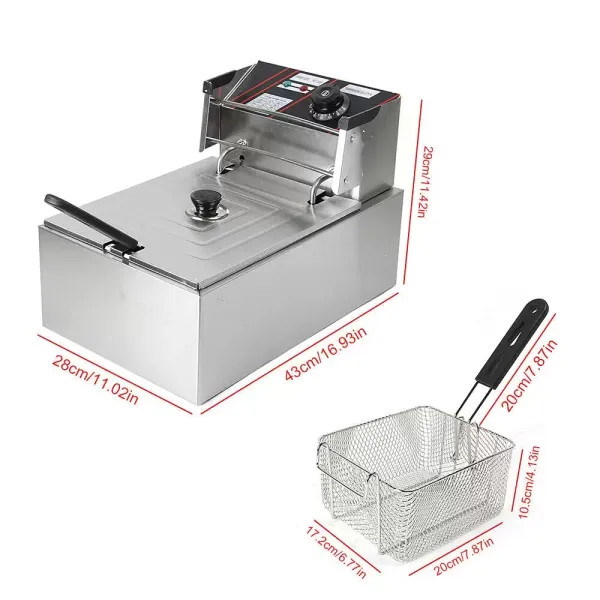 Elektrische RVS friteuse met RVS deksel - 6 l - 2500 W, Perfect voor restaurants, fastfoodstands, snackbars, feestjes Elektrische RVS friteuse met RVS deksel - 6 l - 2500 W, Perfect voor restaurants, fastfoodstands, snackbars, feestjes