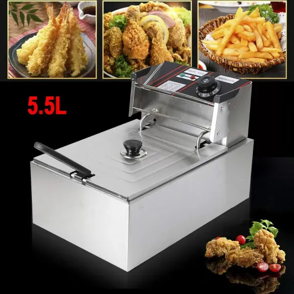 Elektrische RVS friteuse met RVS deksel - 6 l - 2500 W, Perfect voor restaurants, fastfoodstands, snackbars, feestjes