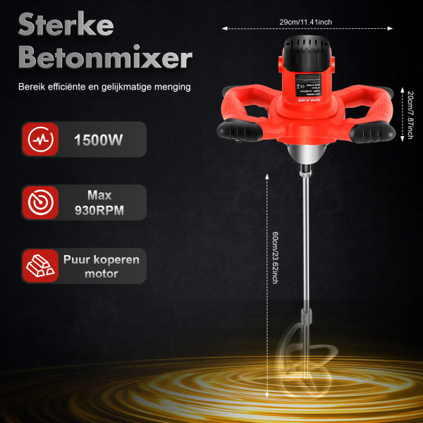 Handmatige elektrische cementmixer 1500W 6 snelheden Cementmixer Elektrische mortelmixer Hoge snelheid