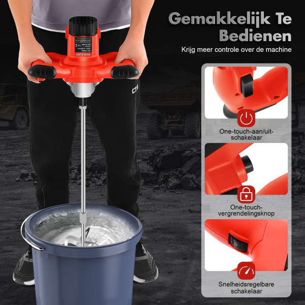 Handmatige elektrische cementmixer 1500W 6 snelheden Cementmixer Elektrische mortelmixer Hoge snelheid