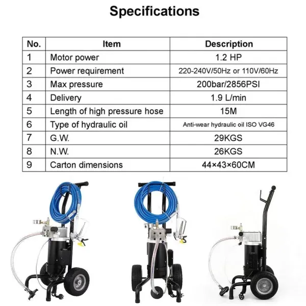 1.2HP Airless Verfspuit 900W 1.9L/min Verfspuitpistool Kit Spuitpistool + Slang 1.2HP Airless Verfspuit 900W 1.9L/min Verfspuitpistool Kit Spuitpistool + Slang