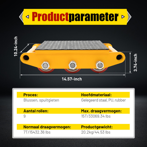 Machineverplaatser 15T laadwagen machinerollen bewegende meubelwielen meubeltransport.
