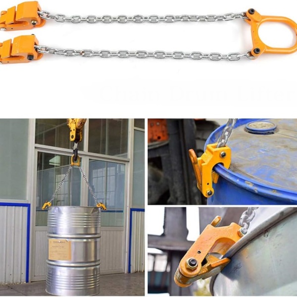 Drum Lifter, 2000 lbs, kettingopwinder, draagbaar, drumhendel, voor plastic en metalen drums (geel)