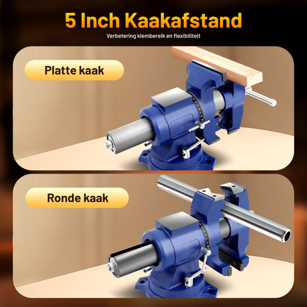 5 inch bankschroef, 360° draaibaar Werkbank met aambeeld Klembekken 125 mm tafelbankschroef