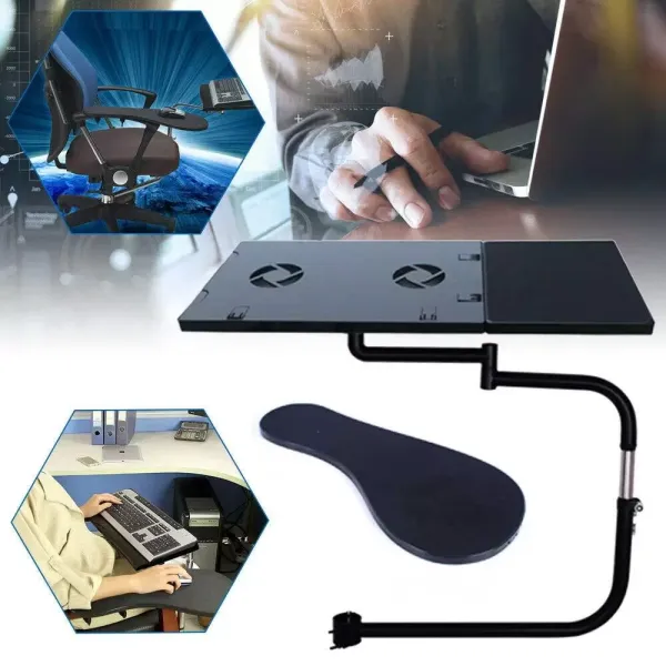 Volledig mobiele laptopstandaard met stoelklem en polssteun Volledig mobiele laptopstandaard met stoelklem en polssteun