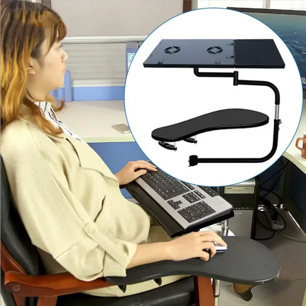 Volledig mobiele laptopstandaard met stoelklem en polssteun Volledig mobiele laptopstandaard met stoelklem en polssteun