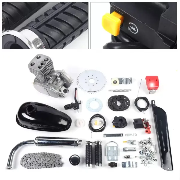 100cc 2-takt benzine benzinemotor fietsombouwset, 44 tanden tandwiel gemotoriseerde benzinemotorsets