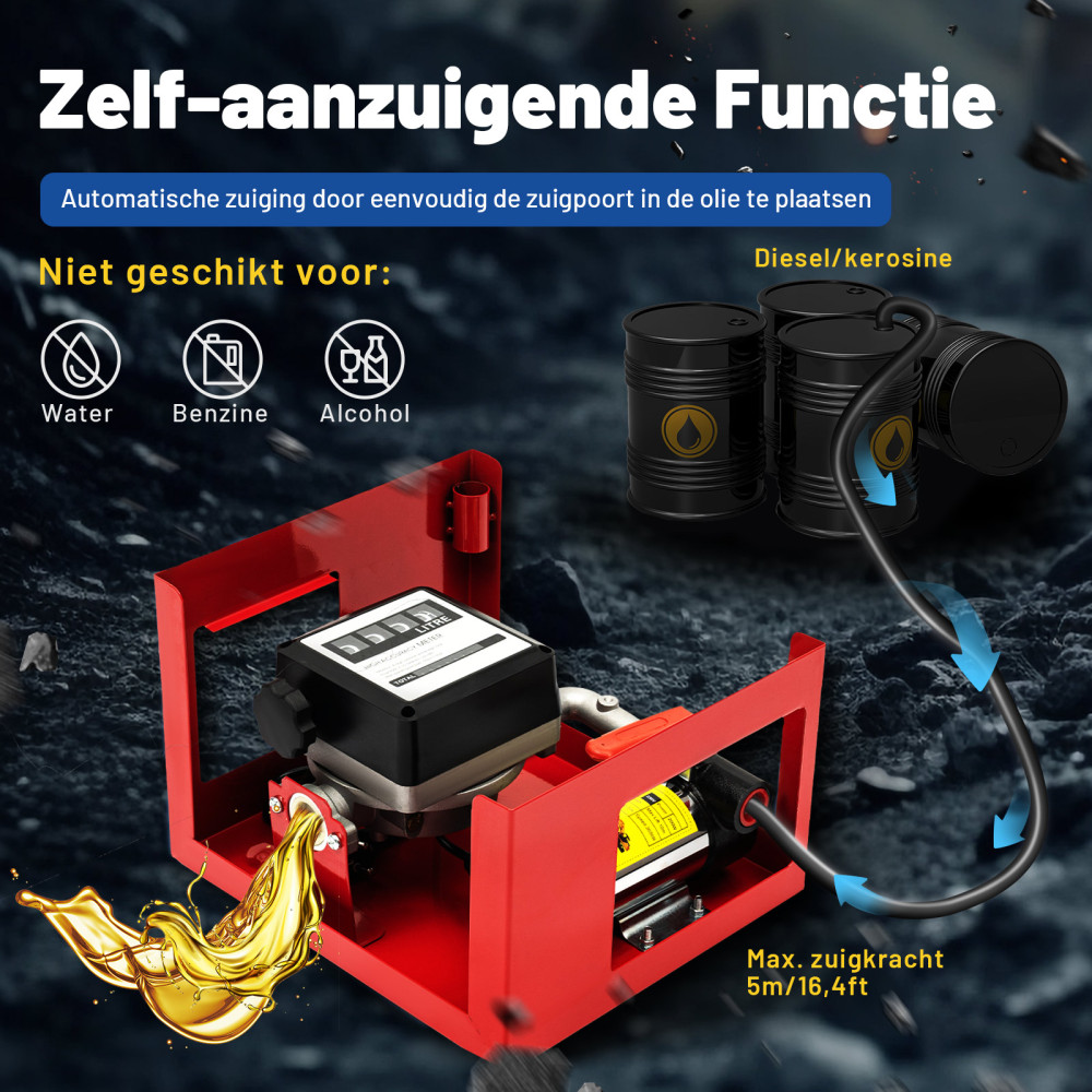 Zelfaanzuigende dieselpomp 230 V 45 l/min Stookoliepomp Brandstofpomp Oliepomp Tankstationmeter