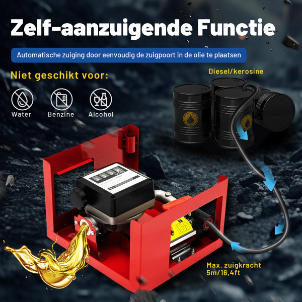 Zelfaanzuigende dieselpomp 230 V 45 l/min Stookoliepomp Brandstofpomp Oliepomp Tankstationmeter