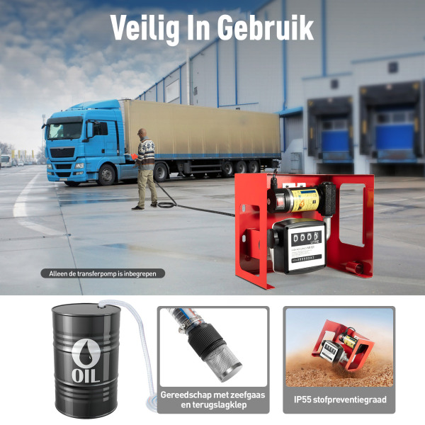 Elektrische dieselpomp, 45 l / min, 12V stookoliepomp, zelfaanzuigend gereedschap voor diesel, brandstofpomp met meter