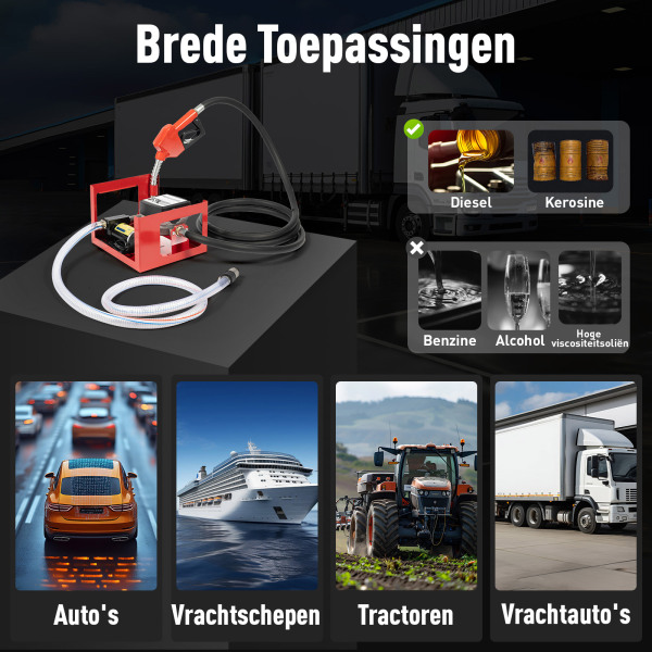 Elektrische dieselpomp, 45 l / min, 12V stookoliepomp, zelfaanzuigend gereedschap voor diesel, brandstofpomp met meter