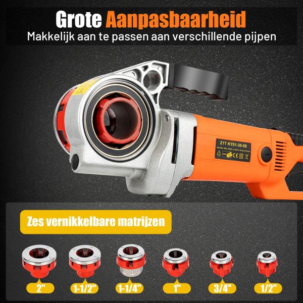 Elektrische tapset - 2300 W - 50 Hz - 2800 RPM - Draagbare pijpsnijder met 1/2-2"