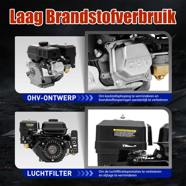 212 cm³ 4-takt benzinemotor - 7,5 PK OHV kolommotor - Easy start met elektrische start - 1 cilinder