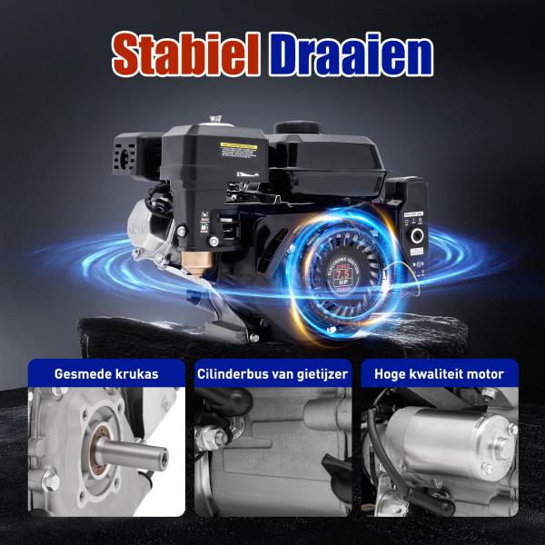 212 cm³ 4-takt benzinemotor - 7,5 PK OHV kolommotor - Easy start met elektrische start - 1 cilinder