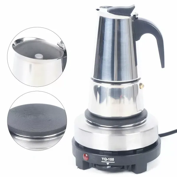Espresso Koffiezetapparaat Machine Roestvrij Staal Elektrisch Moka Koffiezetapparaat voor 6 Kopjes 300 ml met Elektrisch Fornuis 220 V Espresso Koffiezetapparaat Machine Roestvrij Staal Elektrisch Moka Koffiezetapparaat voor 6 Kopjes 300 ml met Elektrisch Fornuis 220 V