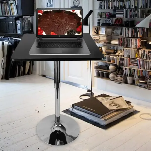 Vierkante in hoogte verstelbare bartafel zwart, lagercapaciteit 150kg, voor slaapkamers, restaurants, cafés, bars, kantoorgebouwen enzovoort
