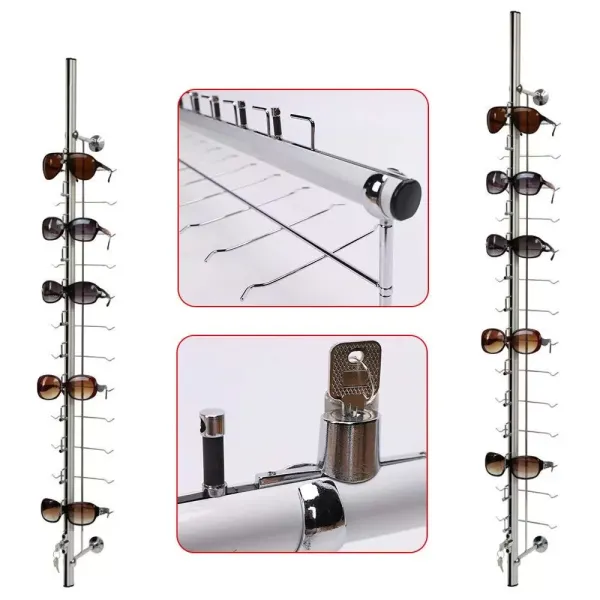 Set van 10 aluminium brilhouders voor zonnebrillen - opslag en display - met hangslot