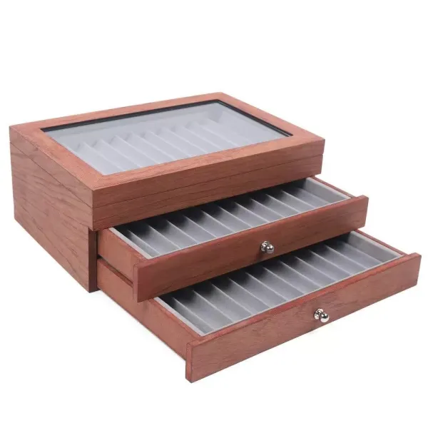 Pennenbakje 31x21x1 met vitrine voor 34 pennen, 3 lagen met bovenlicht - Cadeau voor vriend, familie en kind