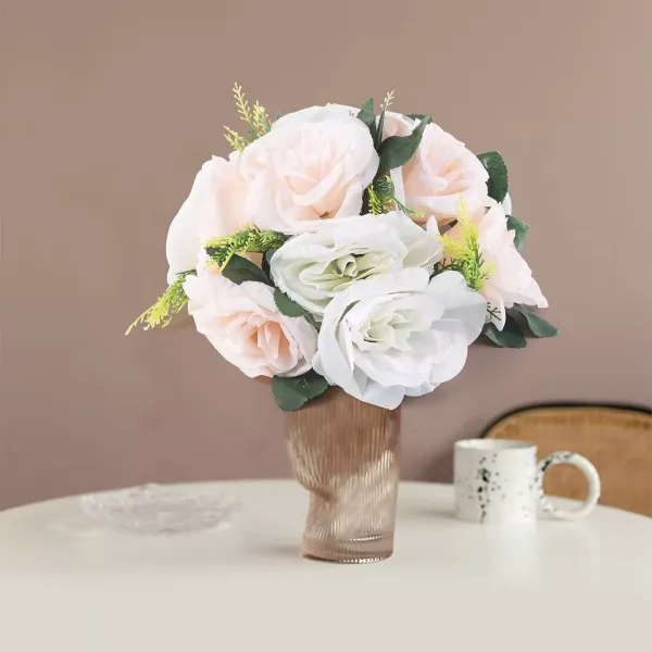 Champagne + witte kleur bruidsboeketten nep kunstmatige rozenbloem bruiloft bloemen met strass steentjes Champagne + witte kleur bruidsboeketten nep kunstmatige rozenbloem bruiloft bloemen met strass steentjes